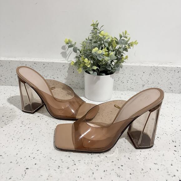 Zara Acrylic Chunky Heel Square Toe Heels Size 10 - Picture 2 of 6